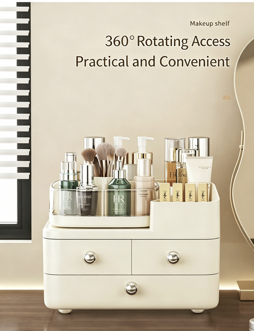 Premium Dustproof Desktop Makeup Organizer with Large Capacity & Jewelry Drawers