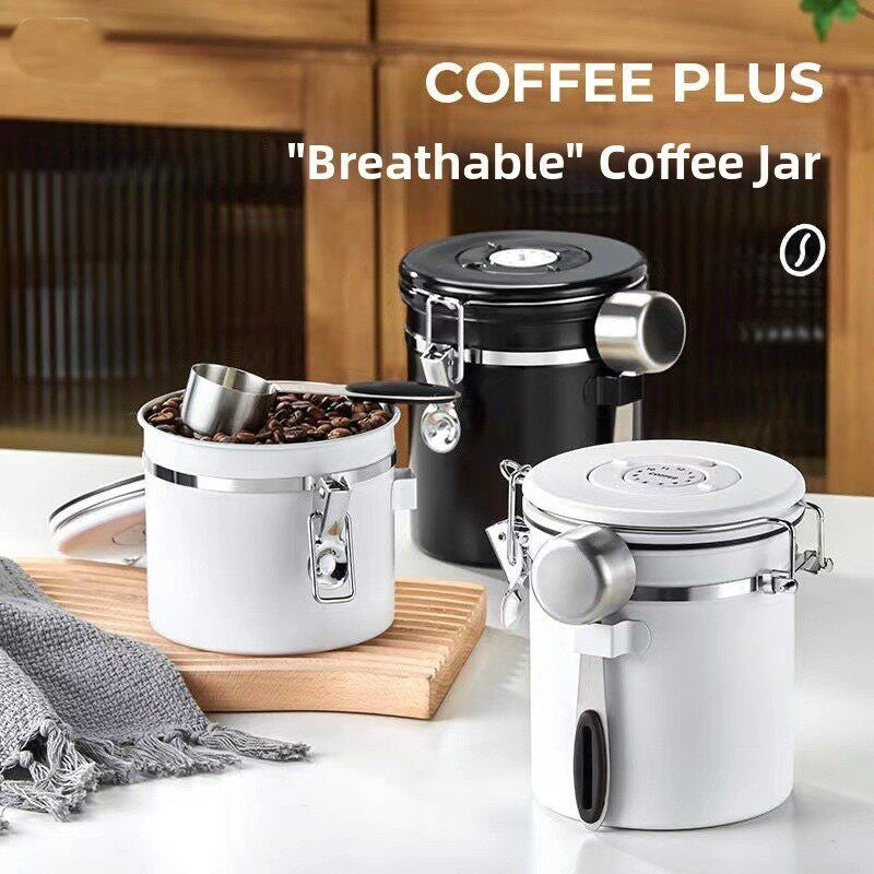 Nami Premium 304 Stainless Steel Coffee Canister with One-Way Degassing Valve | Airtight Storage Jar for Coffee Beans, Tea, Nuts & Dry Goods( (1.5L / 1.8L))