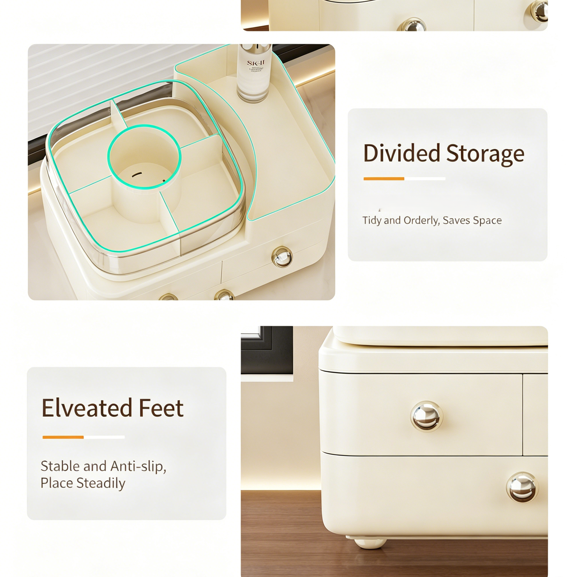 Premium Dustproof Desktop Makeup Organizer with Large Capacity & Jewelry Drawers
