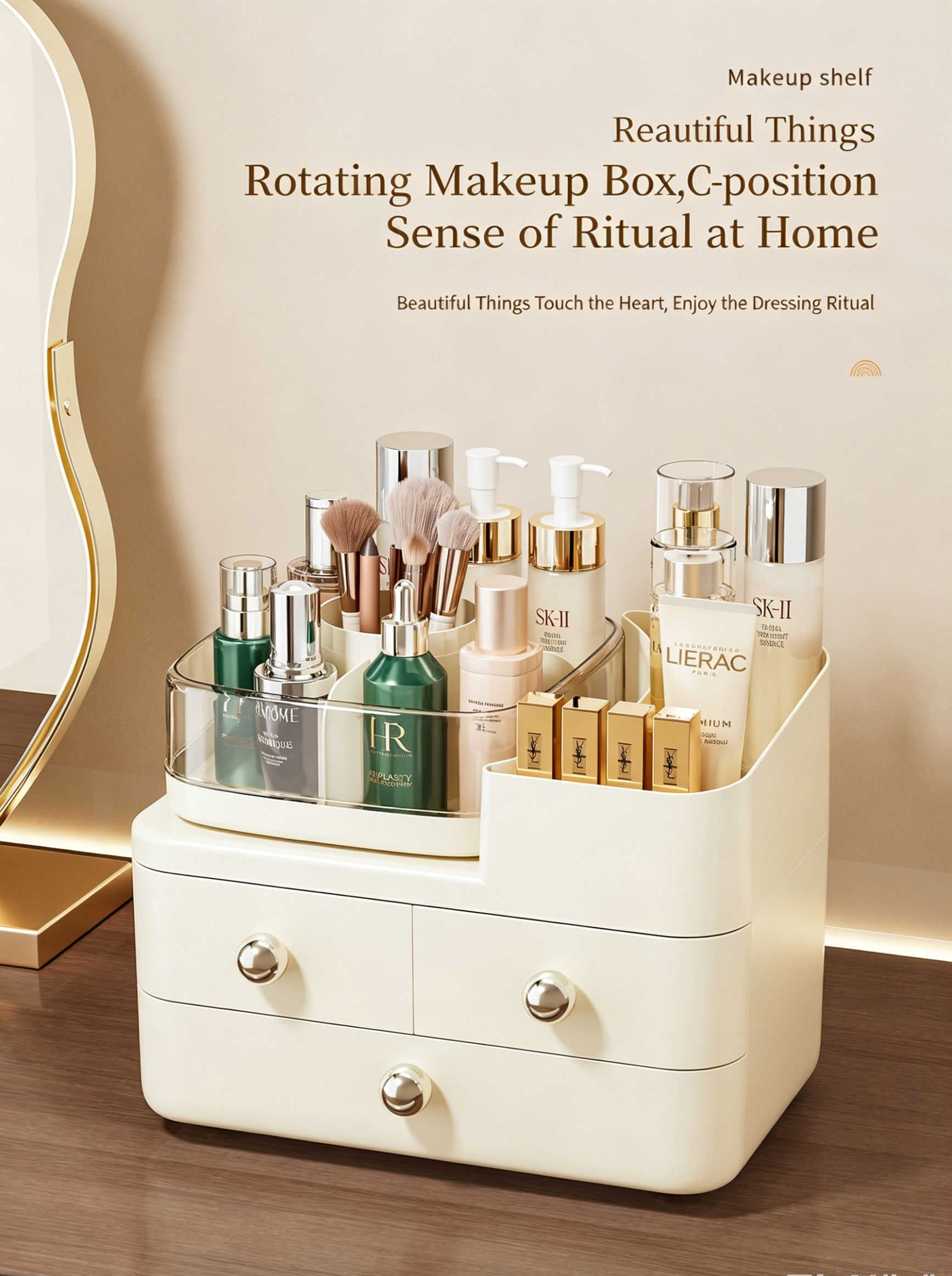 Premium Dustproof Desktop Makeup Organizer with Large Capacity & Jewelry Drawers