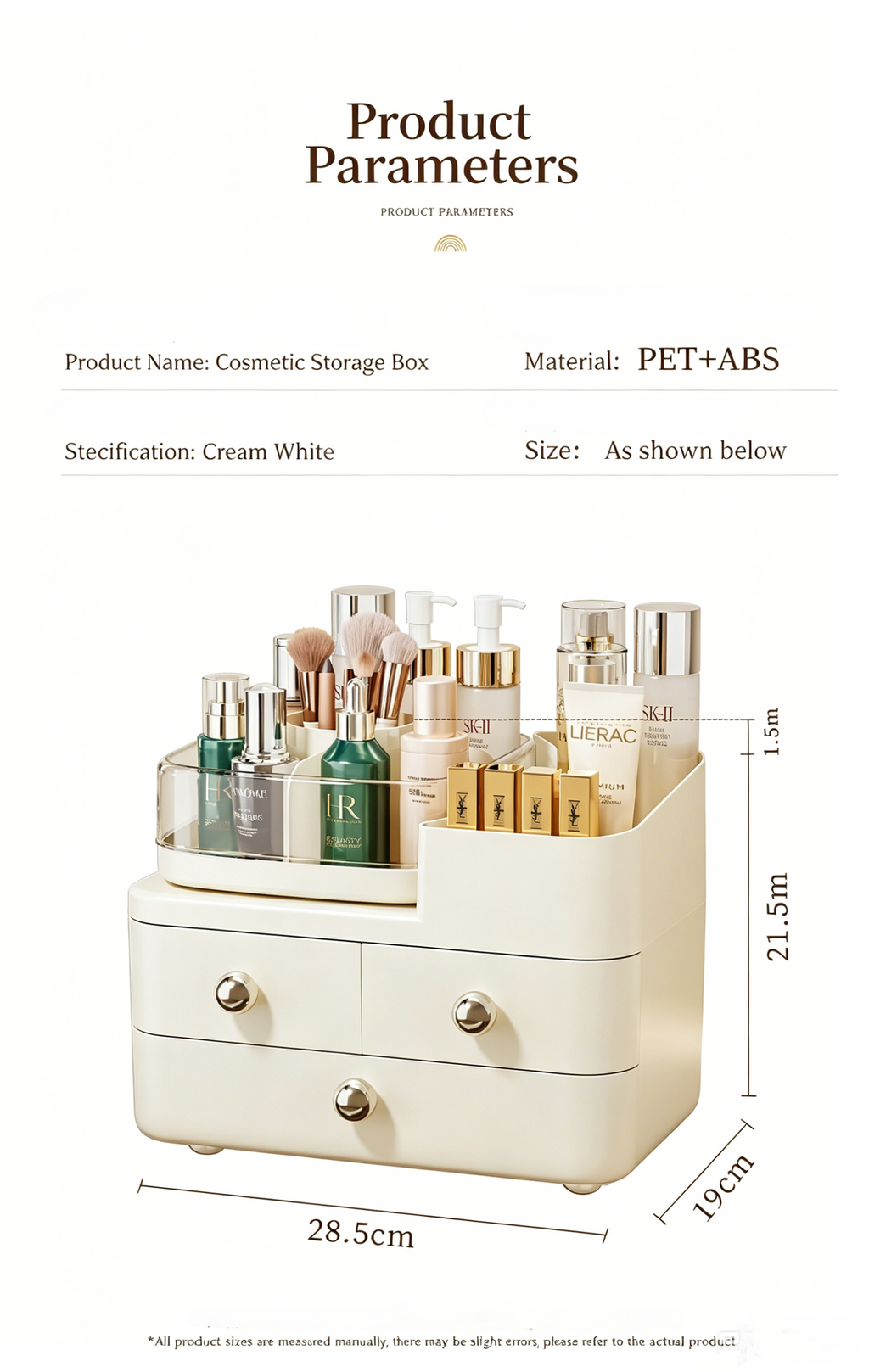 Premium Dustproof Desktop Makeup Organizer with Large Capacity & Jewelry Drawers