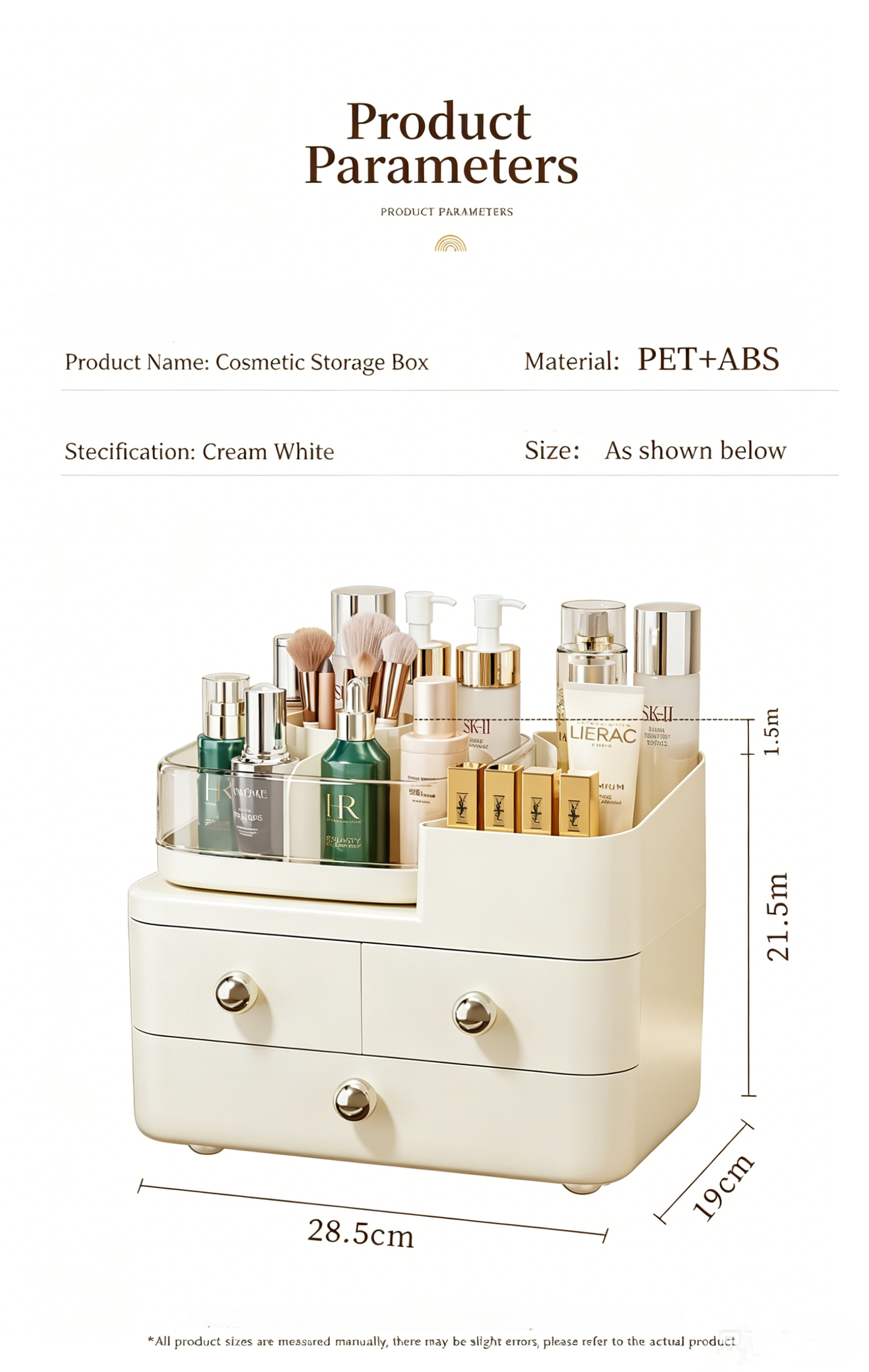 Premium Dustproof Desktop Makeup Organizer with Large Capacity & Jewelry Drawers